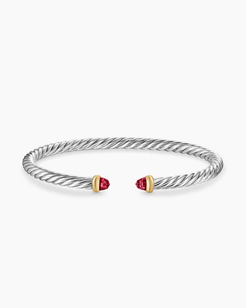 Womens Cable Flex® Bracelet in Sterling Silver with 14K Yellow Gold and Rhodolite Garnet, 4mm