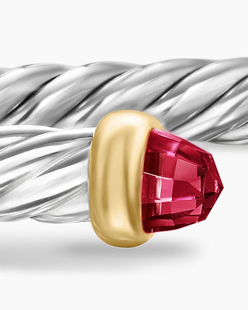 Womens Cable Flex® Bracelet in Sterling Silver with 14K Yellow Gold and Rhodolite Garnet, 4mm