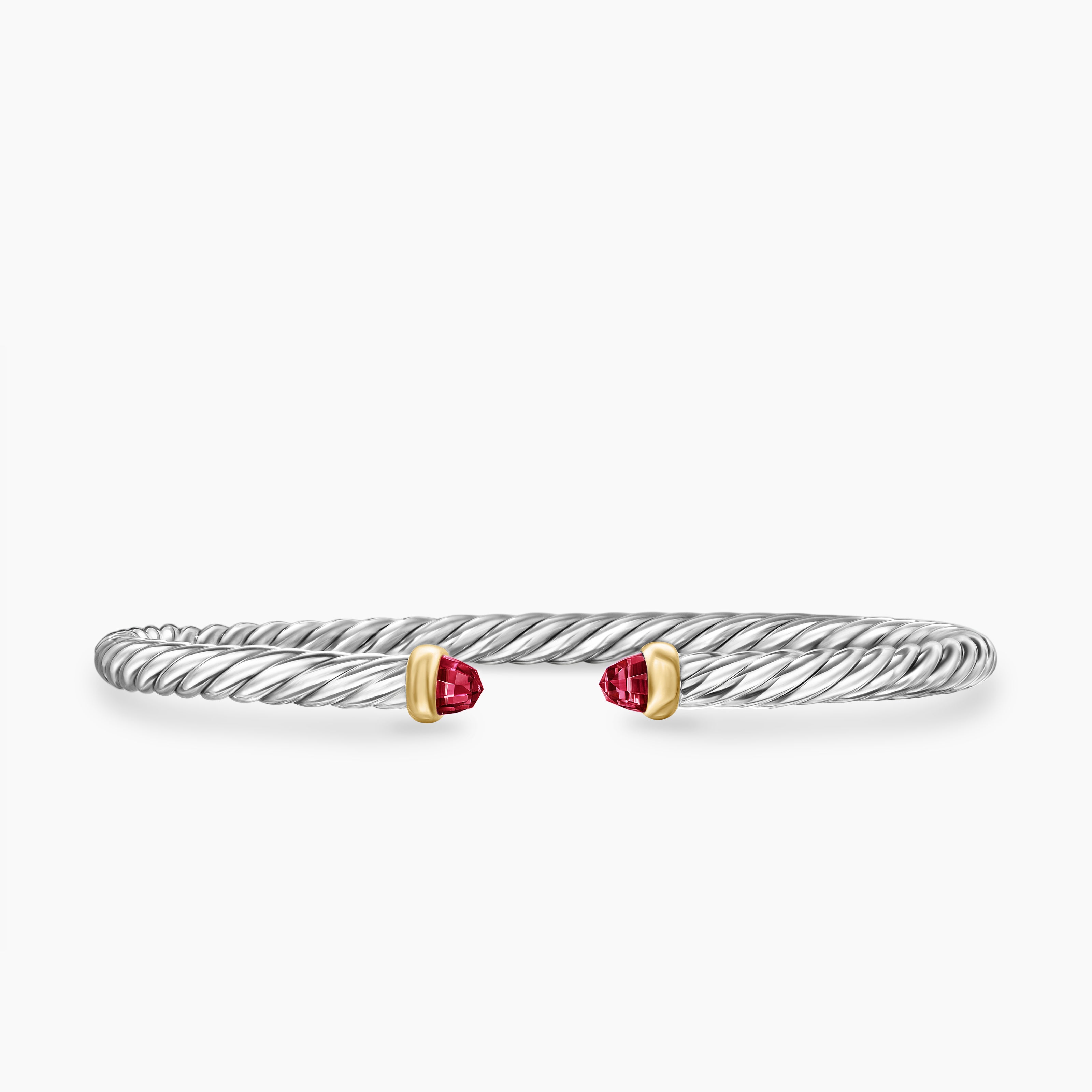 Womens Cable Flex Bracelet in Sterling Silver with 14K Yellow Gold, 4mm