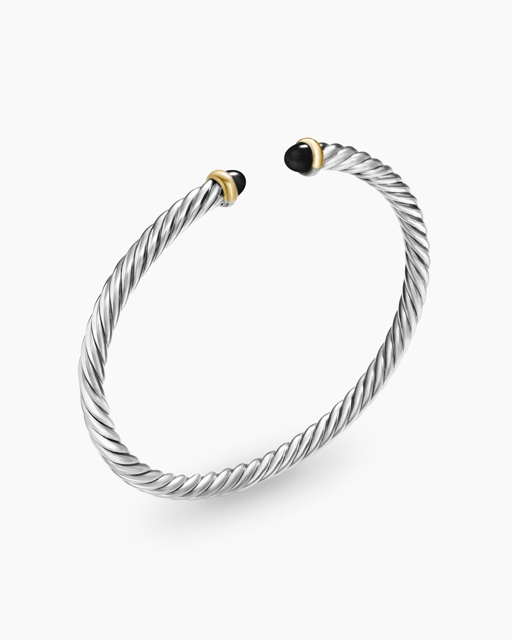 Womens Cable Flex Bracelet in Sterling Silver with 14K Yellow Gold, 4mm
