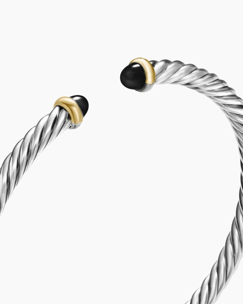 Womens Cable Flex® Bracelet in Sterling Silver with 14K Yellow Gold and Black Onyx, 4mm