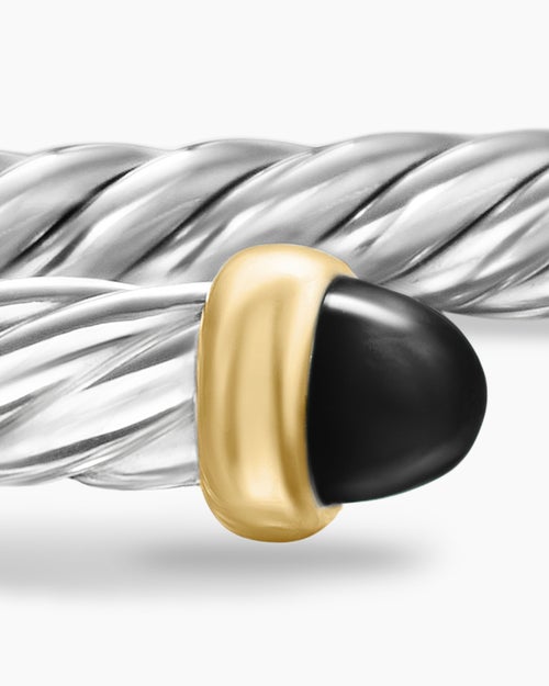 Womens Cable Flex® Bracelet in Sterling Silver with 14K Yellow Gold and Black Onyx, 4mm