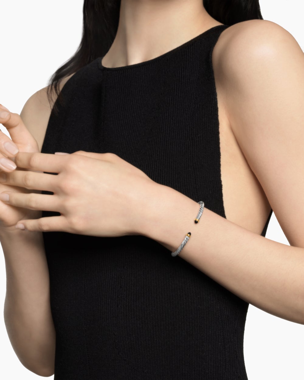 Womens Cable Flex Bracelet in Sterling Silver with 14K Yellow Gold, 4mm