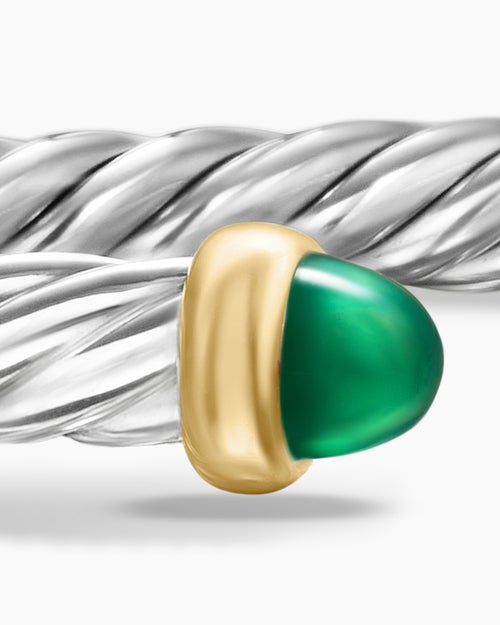 Womens Cable Flex® Bracelet in Sterling Silver with 14K Yellow Gold and Green Onyx, 4mm