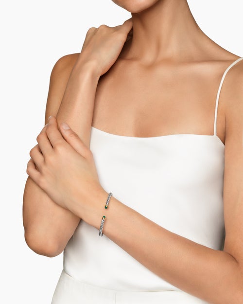 Womens Cable Flex® Bracelet in Sterling Silver with 14K Yellow Gold and Green Onyx, 4mm