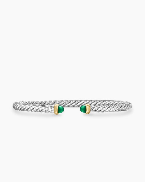 Womens Cable Flex® Bracelet in Sterling Silver with 14K Yellow Gold and Green Onyx, 4mm
