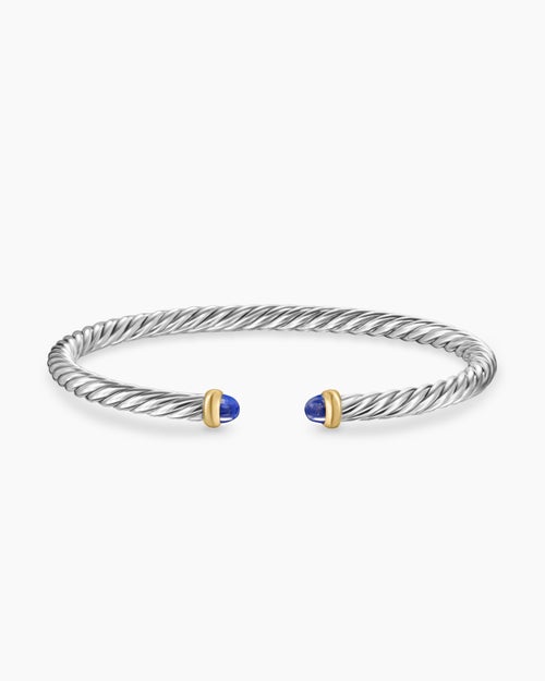 Womens Cable Flex® Bracelet in Sterling Silver with 14K Yellow Gold and Lapis Lazuli, 4mm