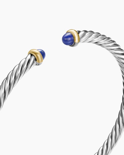Womens Cable Flex® Bracelet in Sterling Silver with 14K Yellow Gold and Lapis Lazuli, 4mm