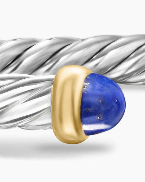 Womens Cable Flex® Bracelet in Sterling Silver with 14K Yellow Gold and Lapis Lazuli, 4mm