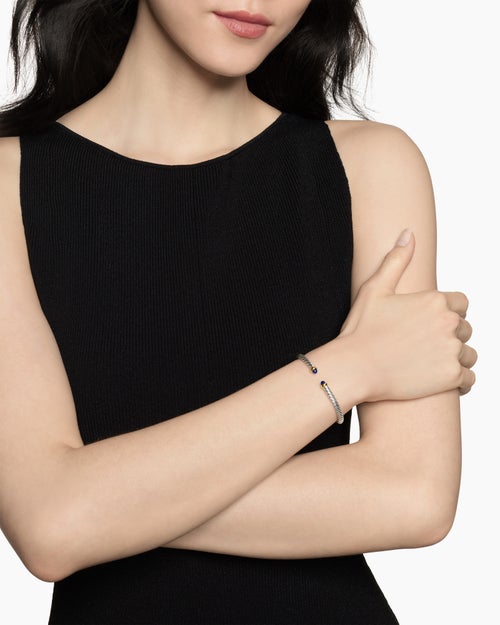 Womens Cable Flex® Bracelet in Sterling Silver with 14K Yellow Gold and Lapis Lazuli, 4mm
