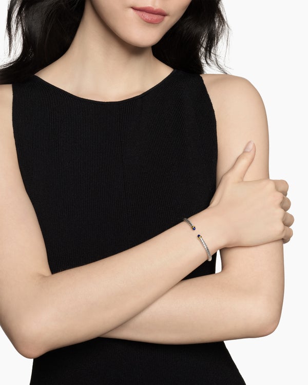 Cable Flex Bracelet in Sterling Silver with 14K Yellow Gold, 4mm