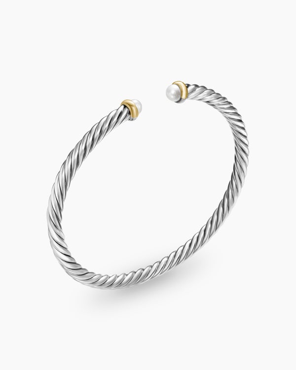 Cable Flex Bracelet in Sterling Silver with 14K Yellow Gold and Amethyst, 4mm