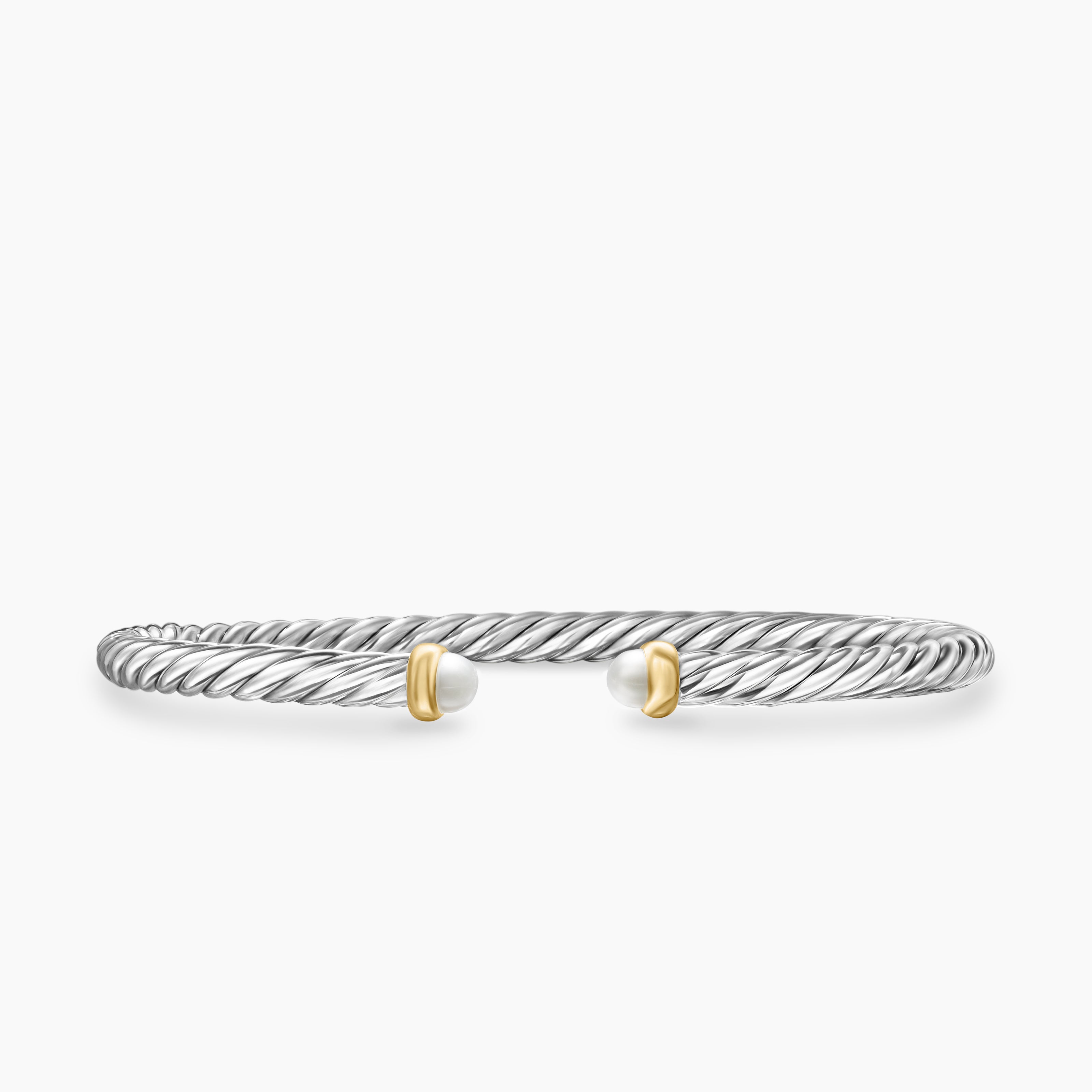 Womens Cable Flex&reg; Bracelet in Sterling Silver with 14K Yellow Gold and Pearls, 4mm