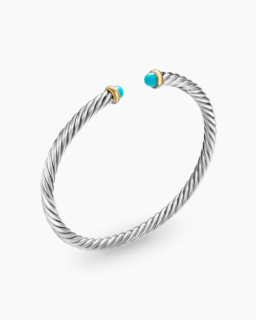 Womens Cable Flex Bracelet in Sterling Silver with 14K Yellow Gold, 4mm