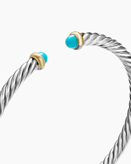 Womens Cable Flex Bracelet in Sterling Silver with 14K Yellow Gold, 4mm