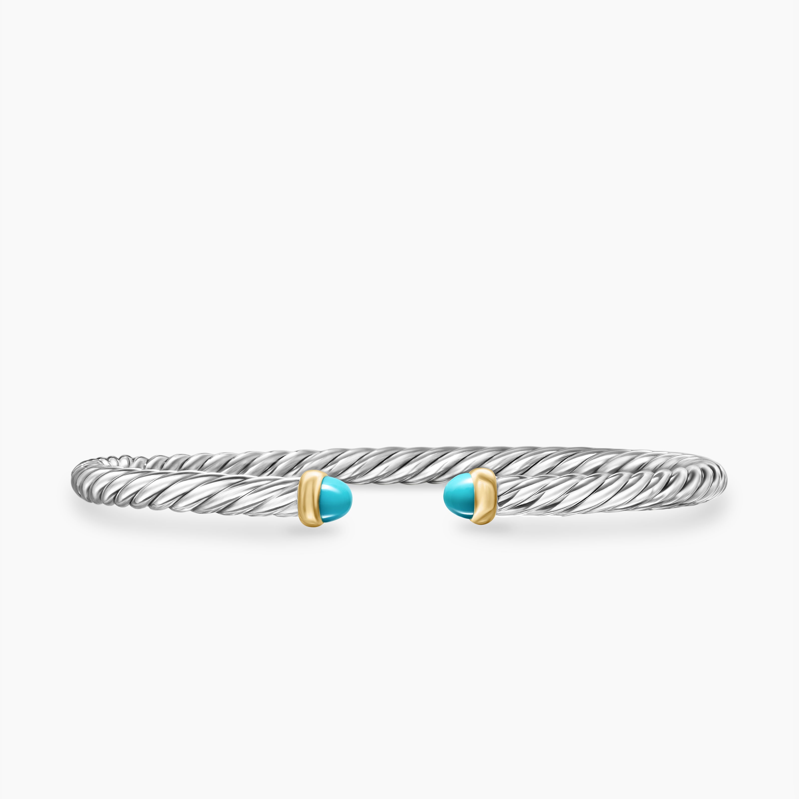 Womens Cable Flex Bracelet in Sterling Silver with 14K Yellow Gold, 4mm