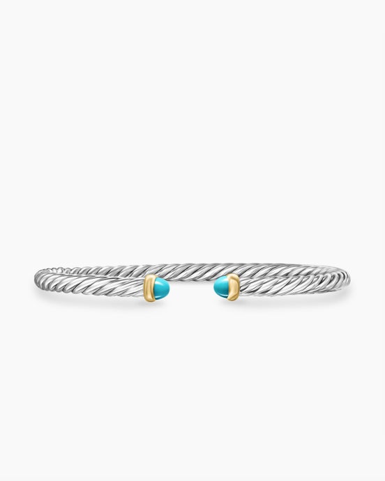 Cable Flex® Bracelet in Sterling Silver with 14K Yellow Gold and Turquoise, 4mm