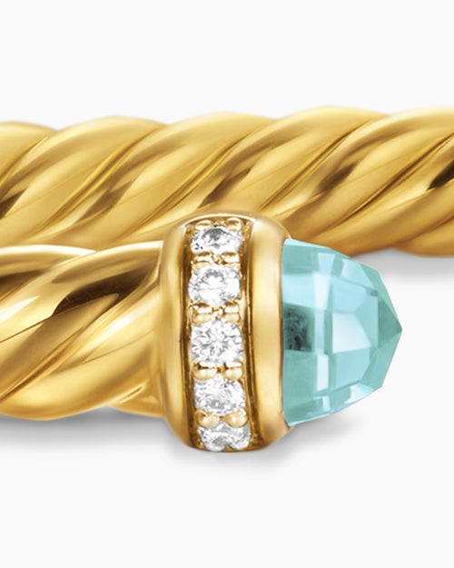 Womens Cablespira® Flex Bracelet in 18K Yellow Gold with Aquamarine and Diamonds, 4mm