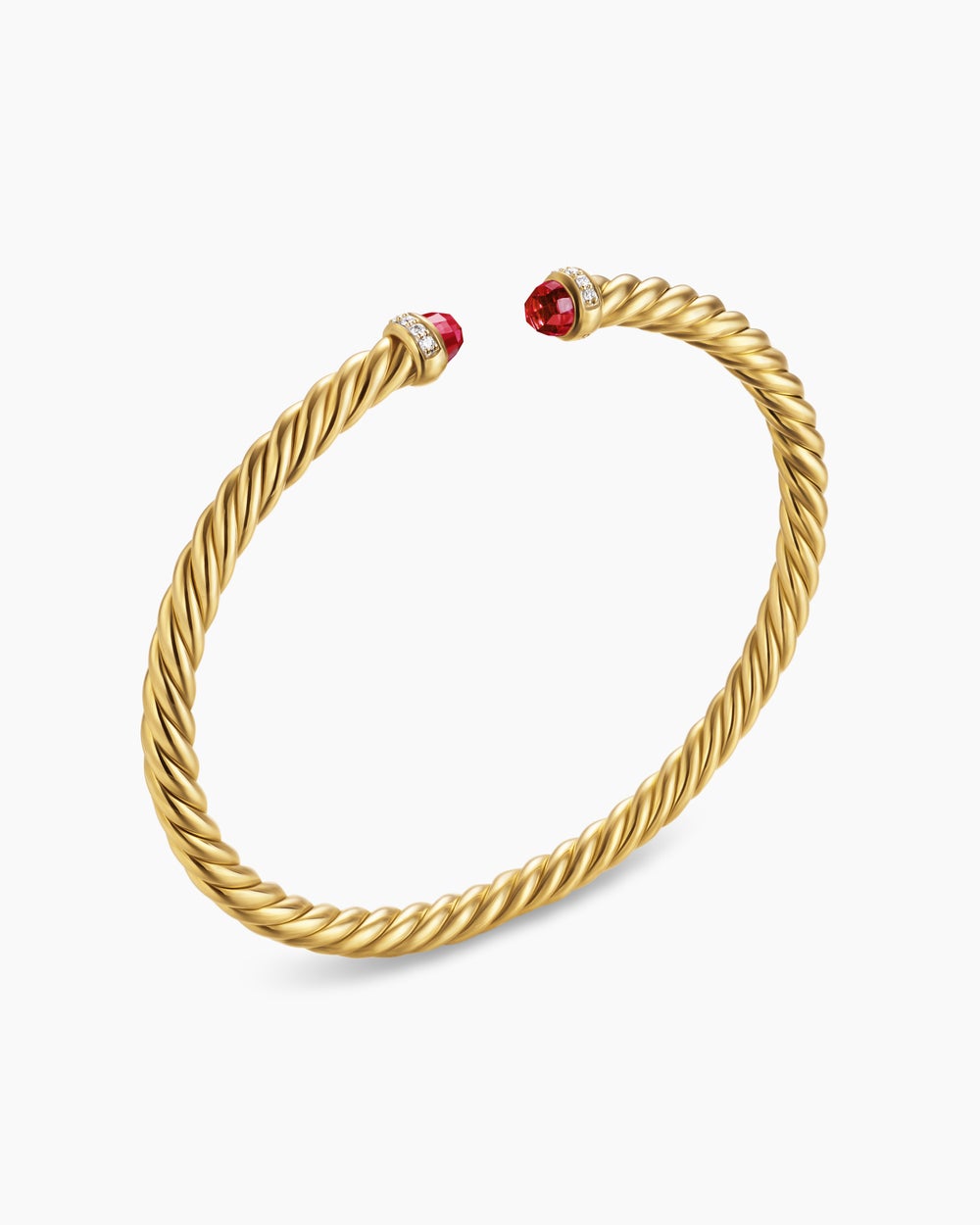 Womens Cablespira® Flex Bracelet in 18K Yellow Gold with Rhodolite Garnet and Diamonds, 4mm