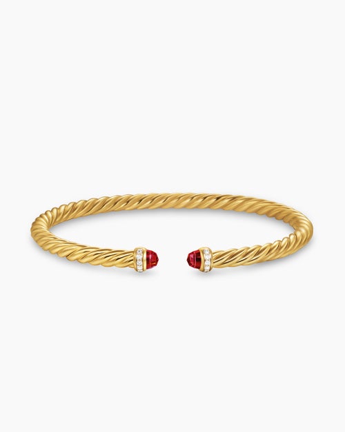 Womens Cablespira® Flex Bracelet in 18K Yellow Gold with Rhodolite Garnet and Diamonds, 4mm