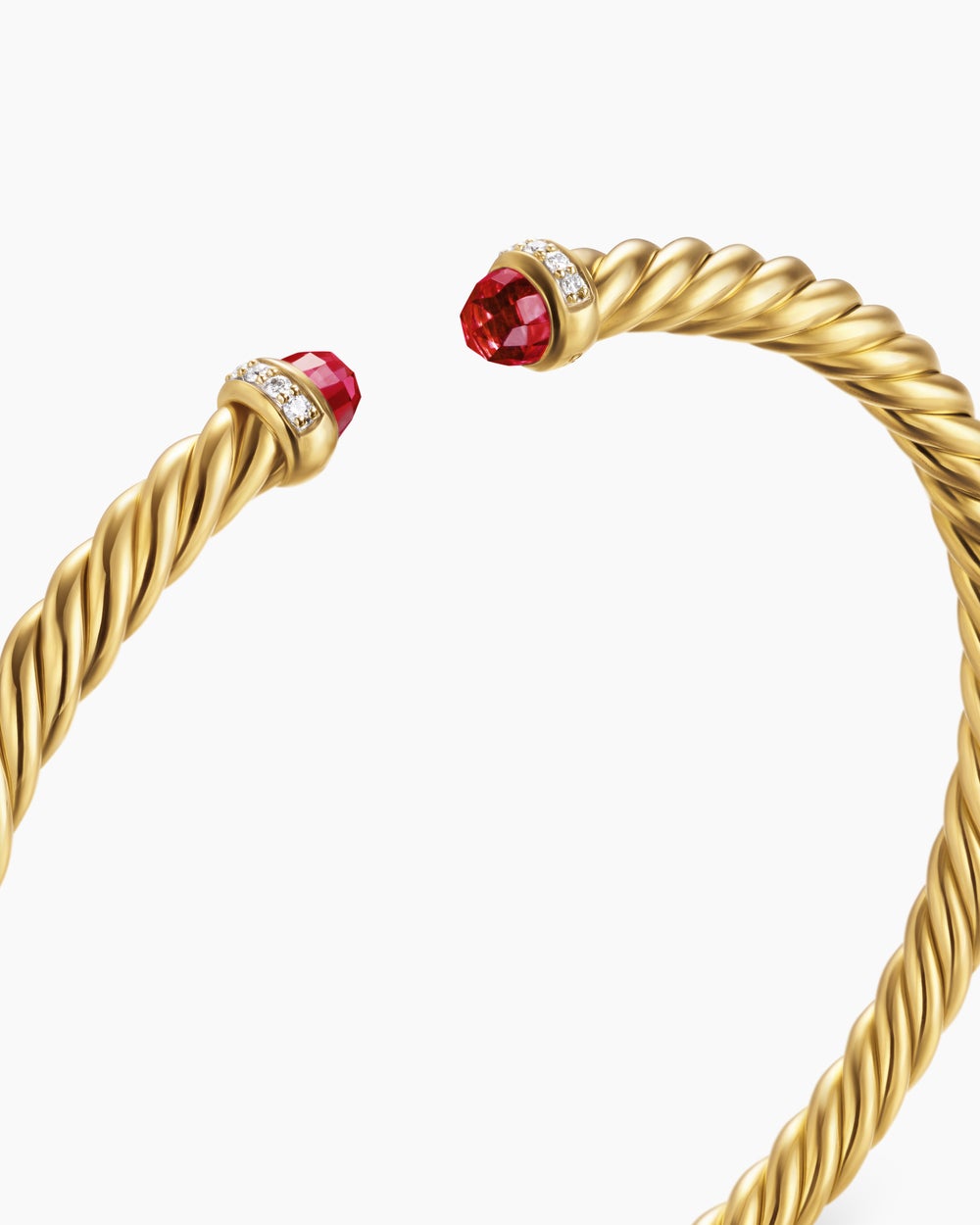 Womens Cablespira® Flex Bracelet in 18K Yellow Gold with Rhodolite Garnet and Diamonds, 4mm