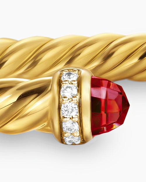 Womens Cablespira® Flex Bracelet in 18K Yellow Gold with Rhodolite Garnet and Diamonds, 4mm