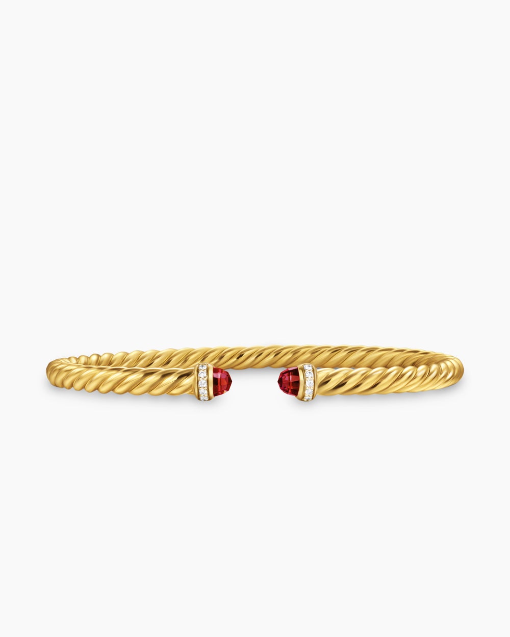 Womens Cablespira® Flex Bracelet in 18K Yellow Gold with Rhodolite Garnet and Diamonds, 4mm