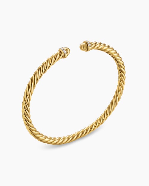 Womens Cablespira® Flex Bracelet in 18K Yellow Gold with Gold Domes and Diamonds, 4mm