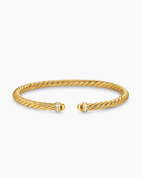 Womens Cablespira® Flex Bracelet in 18K Yellow Gold with Gold Domes and Diamonds, 4mm