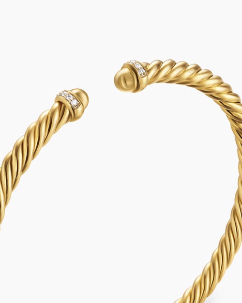 Womens Cablespira® Flex Bracelet in 18K Yellow Gold with Gold Domes and Diamonds, 4mm