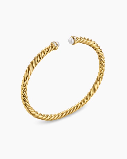 Womens Cablespira Flex Bracelet in 18K Yellow Gold with Diamonds, 4mm