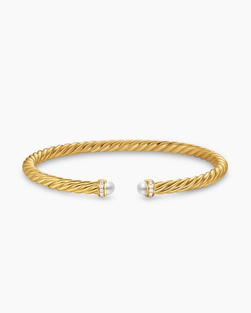 Womens Cablespira Flex Bracelet in 18K Yellow Gold with Diamonds, 4mm
