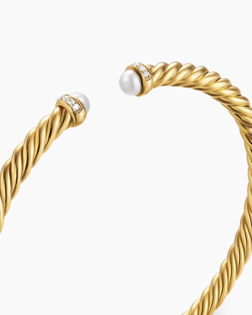 Womens Cablespira Flex Bracelet in 18K Yellow Gold with Diamonds, 4mm