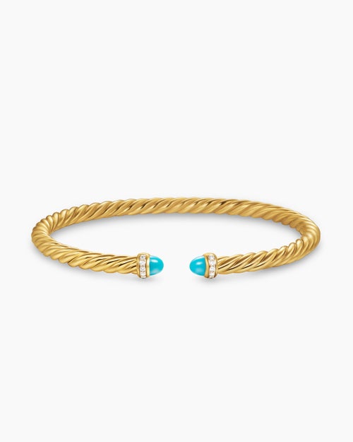 Womens Cablespira Flex Bracelet in 18K Yellow Gold with Diamonds, 4mm