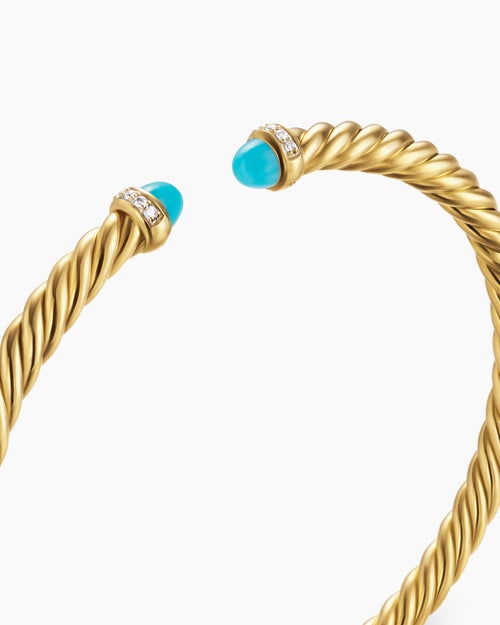 Womens Cablespira Flex Bracelet in 18K Yellow Gold with Diamonds, 4mm