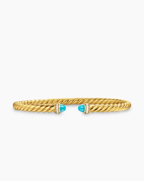 Womens Cablespira Flex Bracelet in 18K Yellow Gold with Diamonds, 4mm