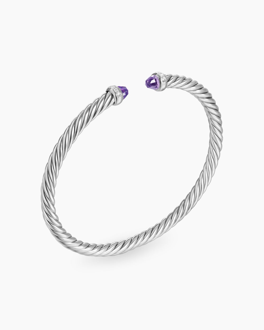 Womens Cable Flex Bracelet in Sterling Silver with Diamonds, 4mm