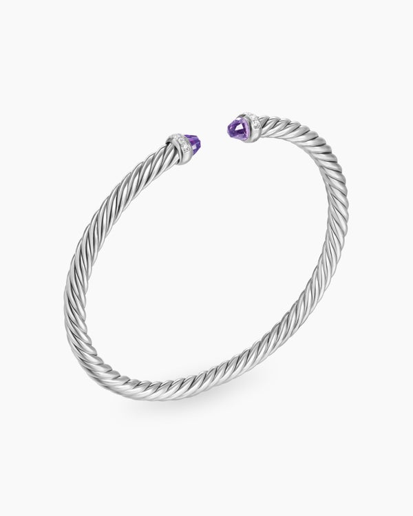 Cable Flex® Bracelet in Sterling Silver with Amethyst and Diamonds, 4mm