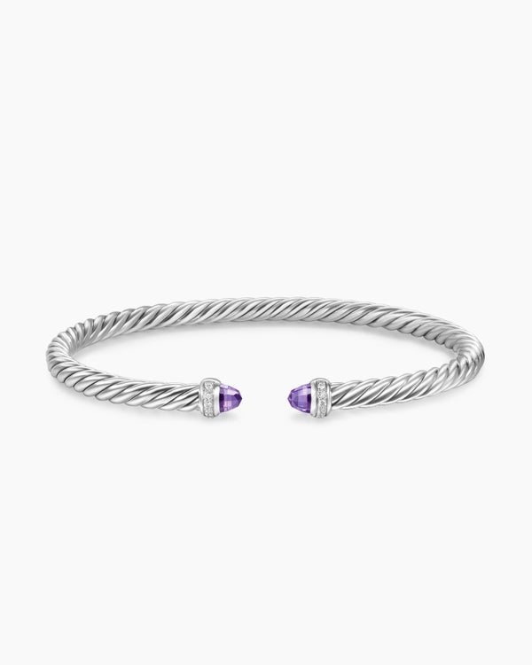 Cable Flex® Bracelet in Sterling Silver with Amethyst and Diamonds, 4mm