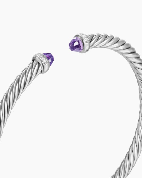 Womens Cable Flex® Bracelet in Sterling Silver with Amethyst and Diamonds, 4mm