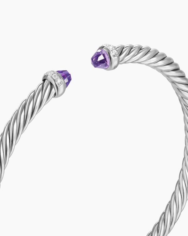 Cable Flex® Bracelet in Sterling Silver with Amethyst and Diamonds, 4mm