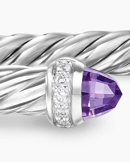 Womens Cable Flex® Bracelet in Sterling Silver with Amethyst and Diamonds, 4mm