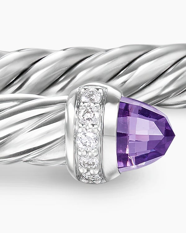 Cable Flex® Bracelet in Sterling Silver with Amethyst and Diamonds, 4mm