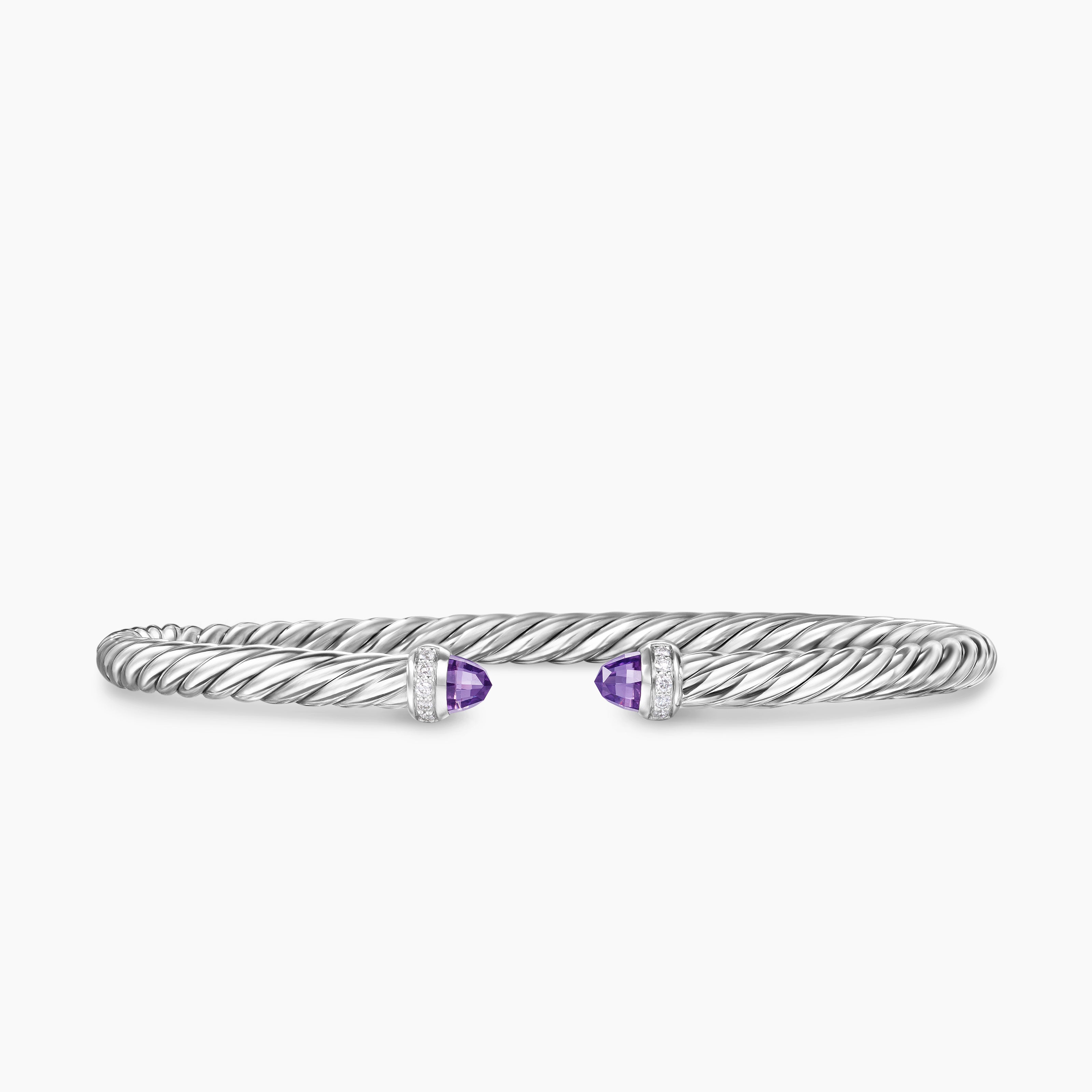 Womens Cable Flex Bracelet in Sterling Silver with Diamonds, 4mm
