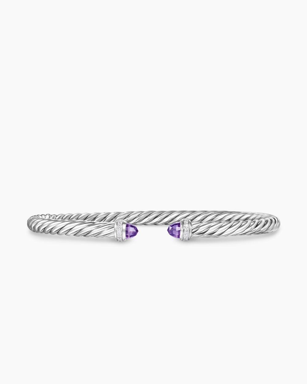 Womens Cable Flex Bracelet in Sterling Silver with Diamonds, 4mm