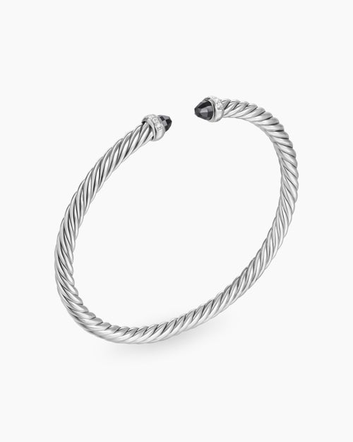 Womens Cable Flex® Bracelet in Sterling Silver with Black Onyx and Diamonds, 4mm