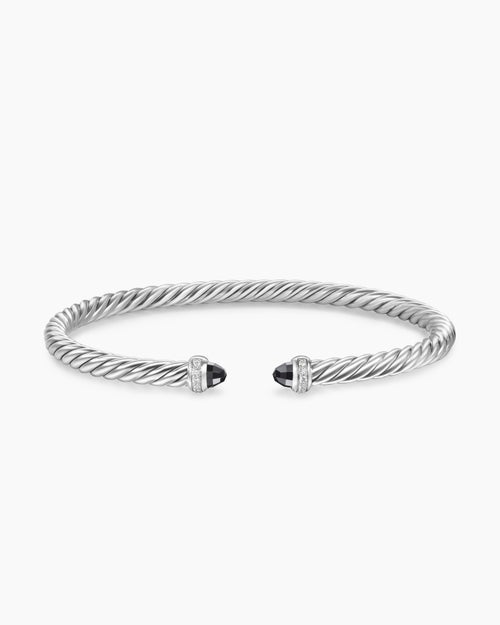 Womens Cable Flex® Bracelet in Sterling Silver with Black Onyx and Diamonds, 4mm