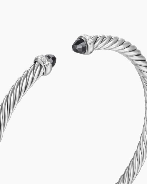 Womens Cable Flex® Bracelet in Sterling Silver with Black Onyx and Diamonds, 4mm