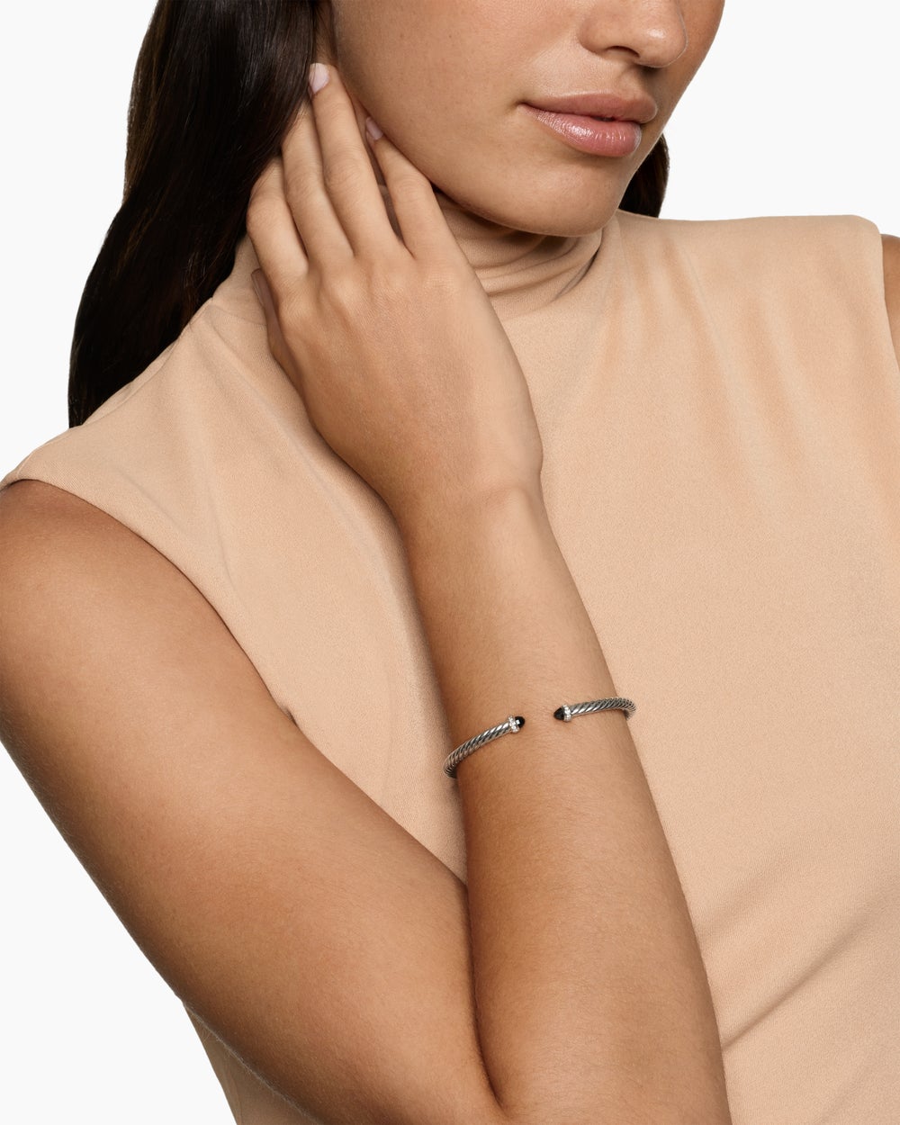 Womens Cable Flex Bracelet in Sterling Silver with Diamonds, 4mm