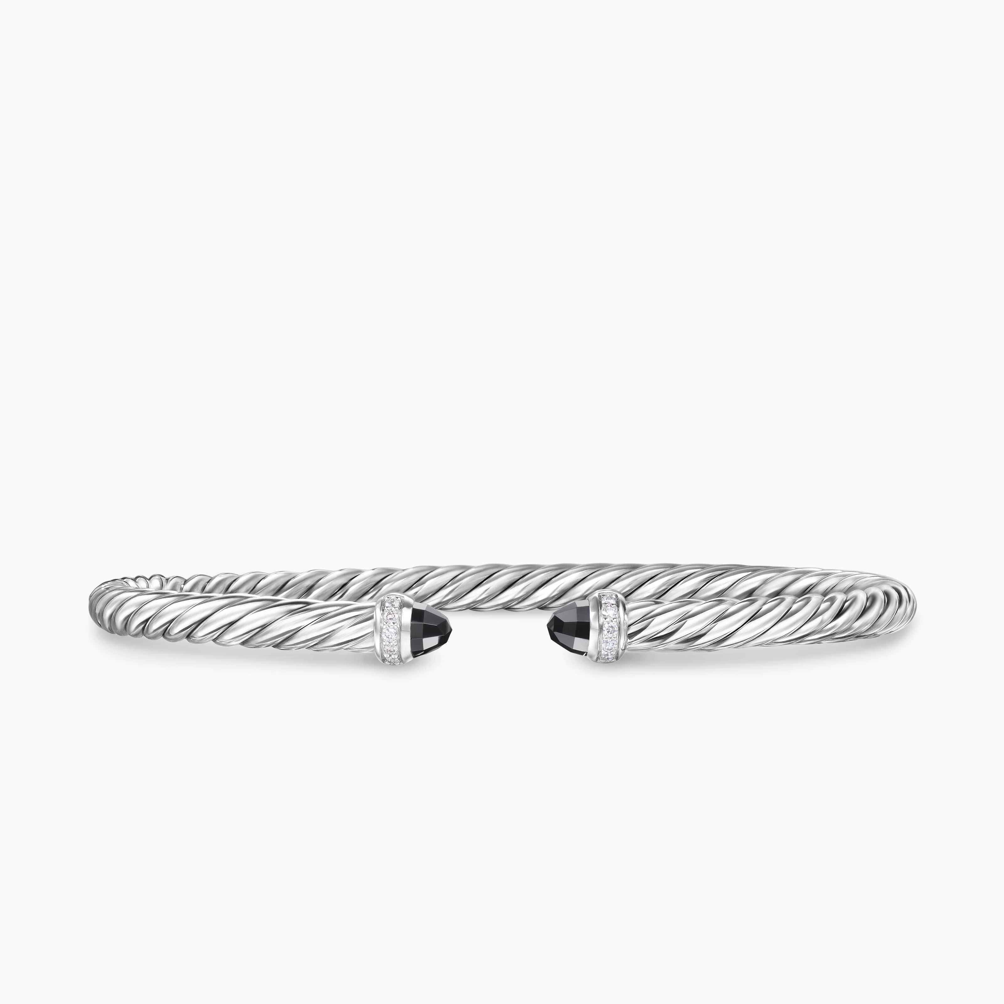 Womens Cable Flex Bracelet in Sterling Silver with Diamonds, 4mm